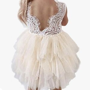 Backless Ivory Lace Flower Girl Dress